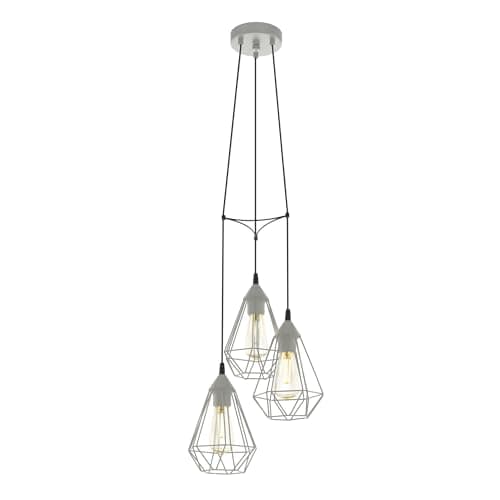 Image of Eglo Cluster Pendant Lighting Tarbes, 3-Light Hanging lamp for Dining Table, Ceiling Light Fitting for Living Room, Grey Metal, E27 Socket, Ø 31 cm