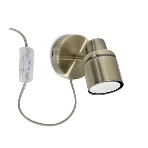 Image of MiniSun | Antique Brass Single Spotlight Adjustable GU10 Plug-in Wall Light | Wall Spotlights, Home Décor & Improvement Essential | Mains Wired