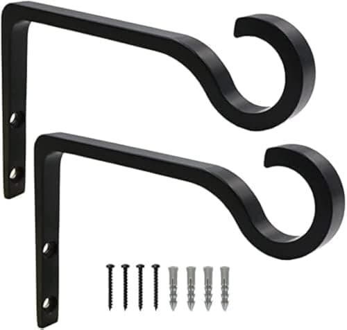 Image of 2 Pack Hanging Basket Bracket,Outdoor Hanging Brackets Wall Hooks for Garden Lawn Light Flower Pots Bird Feeders Plants Lanterns Wind Chimes (Black)
