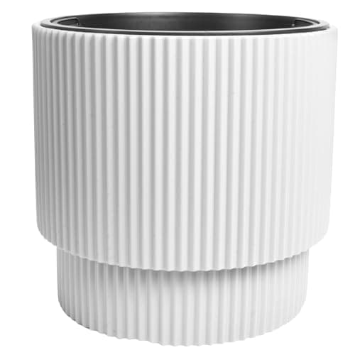 Image of B2C Plant Pots Flower Planter 7 Colours 2 sizes Tall Wavy Plastic Pot Boho Elegant Textured Plastic Lightweight Home Garden Patio (White, 30cm - 17L)