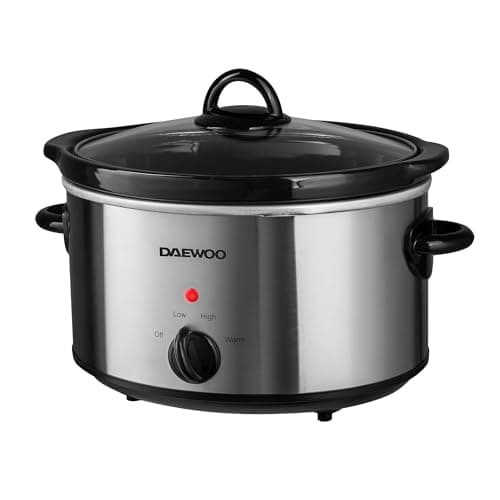 Image of Daewoo 3.5L Slow Cooker – Compact Electric Cooker with Removable Ceramic Bowl & Glass Lid – 3 Heat Settings (Low, High, Keep Warm), Energy Efficient, Ideal for Small Families & Meal Prep, Black