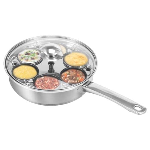 Image of 6 Cup Egg Poacher Pan - Stainless Steel Poached Egg Pan with Glass Lid and Handle Uniform Heating & Thermal Insulation Cooking Pot for Home Kitchen
