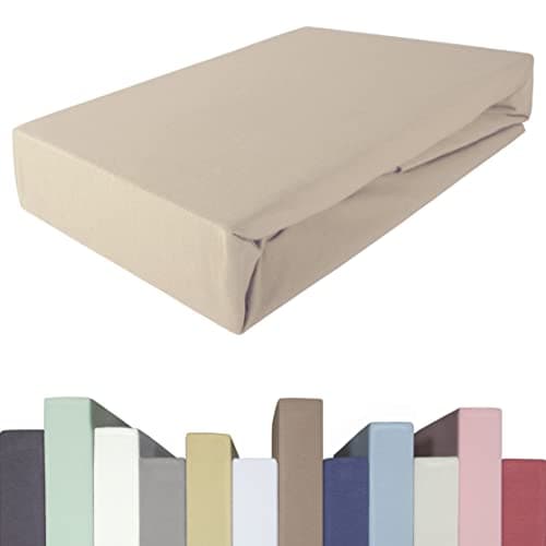 Image of Edda Lux Fitted Sheet for Box Spring Bed and up to 40 cm High Mattresses Premium Quality Cotton with 5% Elastane Heavy 190 g/m² for 180 x 200, 200 x 200, 200 x 220 cm Jersey Fitted Sheet