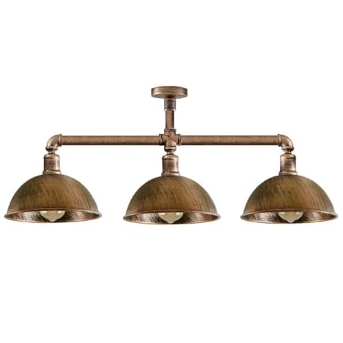 Image of LEDSone 3 Way Water Pipe Ceiling Pendant Lights Fitting 60cm Metal Dome Indoor Lamp for Living Room Bedroom Kitchens Bar Cafes Hallways Restaurants (Brushed Copper)
