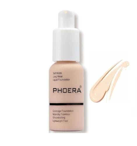 Image of PHOERA Full Coverage Liquid Foundation Makeup – Long Lasting Matte Finish, Oil Control, Waterproof, Buildable Coverage for All Skin Types (PORCELAIN)