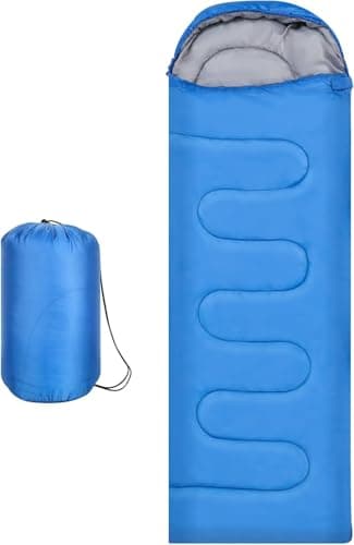Image of M.J COMFY-LIFE Kids Sleeping Bag 6-12 Years - 3-4 Season Lightweight & Water-Resistant, 200g Hollow Cotton Fill, Comfort 5°C to 15°C, Compact for Camping, Hiking, Sleepovers (Blue)
