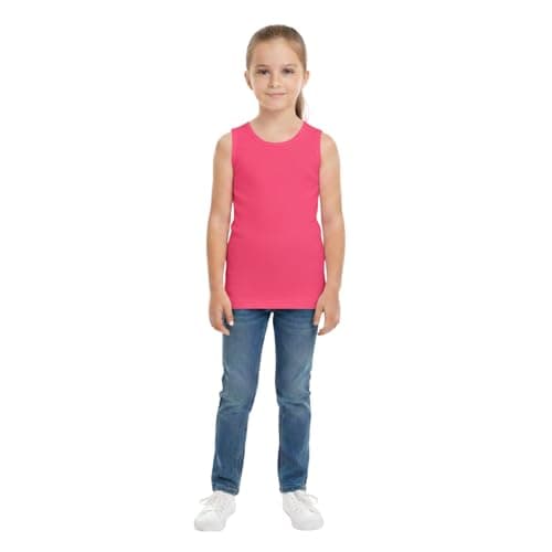 Image of A2Z 4 Kids Girls Ribbed Vest Top 100% Cotton Stylish - New Vest Neon Pink 7-8