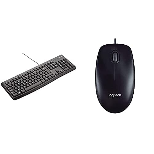 Image of Logitech K120 Wired Keyboard for Windows, USB Plug-and-Play, Full-Size, Spill Resistant, Curved Space Bar PC/Laptop, QWERTY UK Layout - Black & M90 Wired USB Mouse, 1000 DPI Optical Tracking - Black