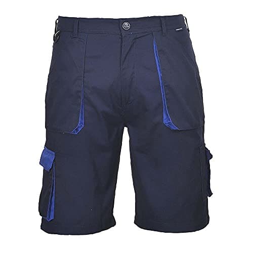 Image of Portwest TX14 Texo Contrast Work Shorts 7 Pocket Multi Function Utility Breathable Summer Workwear Durable Safety Sitewear with Elastic Waist, Navy, Large
