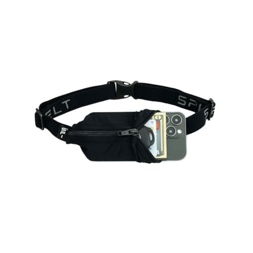 Image of SPIbelt Running Belt Large Pocket, No-Bounce Bum Bag for Runners, iPhone 6 7 8-Plus X Athletes and Adventurers (Black with Black Zipper, 25" Through 47")