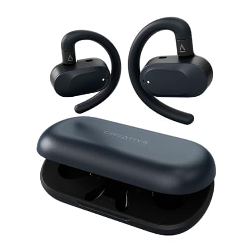Image of CREATIVE Outlier Go Wireless Open Ear Headphones with Adjustable Fit and Ear Hooks, Up to 26 Hours Total Playtime, Two Microphones, Bluetooth 5.4, IPX4 Water Resistant (Dark Blue)