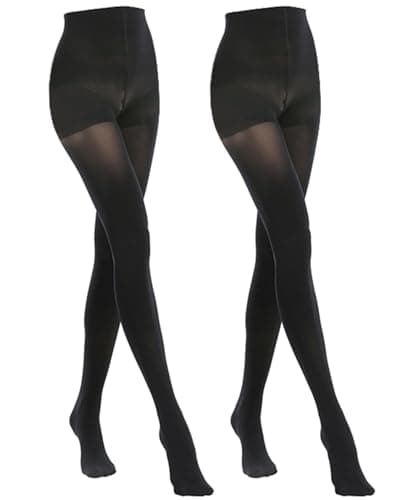 Image of MANZI Women's 2 Pairs Classic Opaque Control-Top Tights with Comfort Stretch 70 Denier Black M