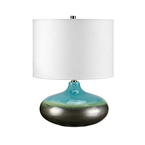 Image of Table Lamp - White Shade - Turquoise and Graphite Finish Glaze - LED E27 60W Bulb