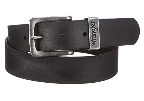 Image of Mens Wrangler Embossed Logo Metal Tab Leather Jean Belt W0080US01 - Black