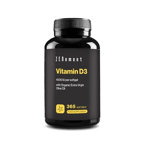Image of Vitamin D3, 4000 IU per softgel, 365 Softgels | with Organic Extra Virgin Olive Oil | Bones, Muscles and Immune System | Soy Free, Non-GMO | Zenement