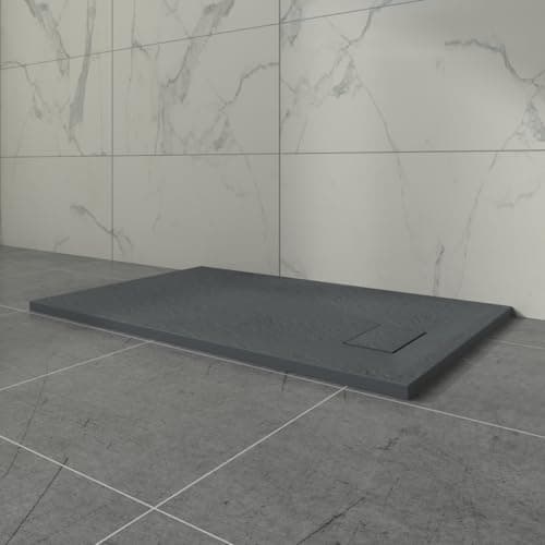 Image of Aquariss Anthracite Rectangular Shower Tray Slate Effect SMC Slip-Resistant Shower Base for Bathroom Enclosures 1000x700mm with Waste