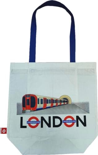 Image of GWCC Licensed London Underground Tote Bag | Train Tunnel Print | Back Roundel Logo | Reusable Travel Shopper & Souvenir Gift Bag