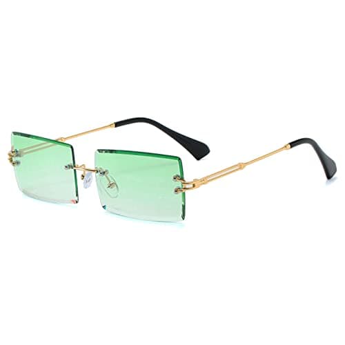 Image of YUELUQU Retro Rimless Rectangle Sunglasses for Women Men Transparent Glasses Y2K Vintage Eyewear (Gold green)