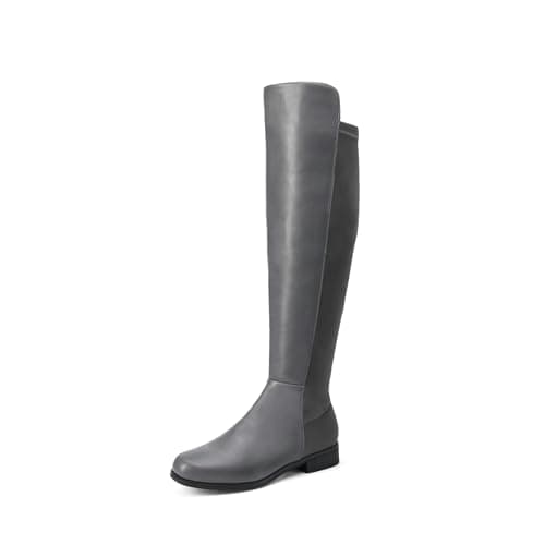 Image of DREAM PAIRS Women's Knee-High Boots, Comfortable Chunky Block Heel Pointed Toe Pull On Side Zipper Suede Slouch Riding Boots SDKB2404W,Size 9,Grey-Pu,SDKB2404W