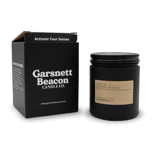 Image of Garsnett Beacon Duo Candles | Santal & Sandalwood | Luxury Scented Matte Black Jar Soy Candle with Box | Hand Poured in The US | Highly Scented & Long Lasting