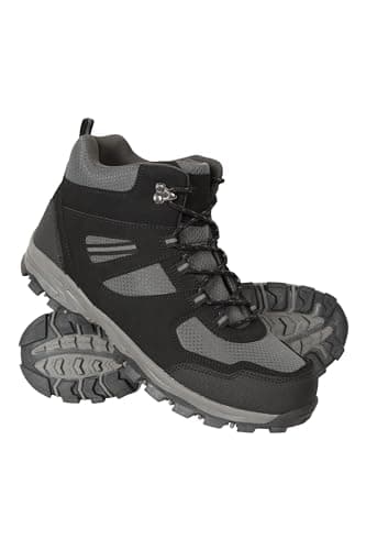 Image of Mountain Warehouse McLeod Mens Hiking Boots - Durable, Breathable Walking Shoes, Sturdy Grip, EVA Cushioning, Mesh Lining - Spring Summer, Travelling, Camping Black Adult Shoe Size 11