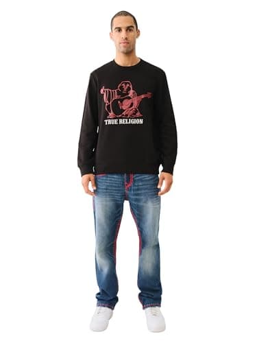 Image of True Religion Men's Buddha Puff Pullover Crewneck, Jet Black, 3XL