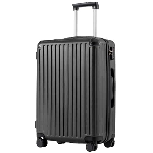Image of COOLIFE 24 Inch Medium Suitcase – Hardshell Trolley Lightweight ABS+PC Luggage with 360° Silent Wheels & TSA Lock, Telescopic Handle for Studying Abroad, Cruises & International Travel,Black