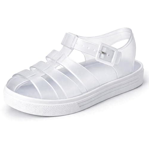 Image of Girls Boys Jelly Sandal Summer Buckle Kids Holiday Shoes Pink White Blue Navy (White, UK Footwear Size System, Little Kid, Women, Numeric, Medium, 7)