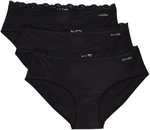 Image of Calvin Klein Women's 3 Pack Hipster Briefs with Lace (Black (Black/Black/Black), M