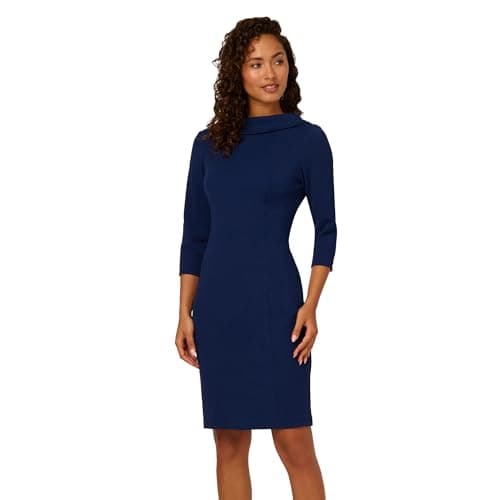 Image of Adrianna Papell Women's Rolled Neck Crepe Midi Dress, Navy Sateen, 20