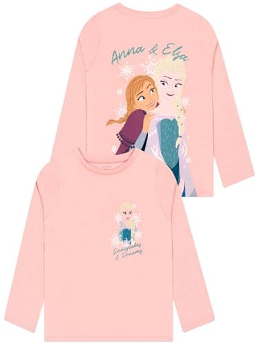 Image of Disney Frozen Elsa and Anna Long Sleeve Girls Tshirt, Princess Girls’ T-Shirts, Cotton Kids Tshirts 3-4 Years Pink