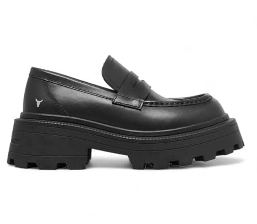 Image of Windsor Smith Womens Black Leather Platform Chunky Loafers Shoes - True