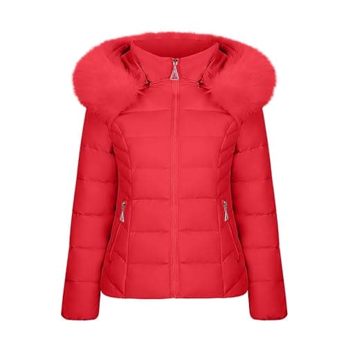 Image of duxyoz Winter Coats For Women Uk Hooded Warm Quilted Lightweight Puffer Jacket Thicken Cotton Jacket With Faux Fur Hood Casual Fitted Overcome Outdoor Parka Coat Ladies Padded Down Jackets Size 12