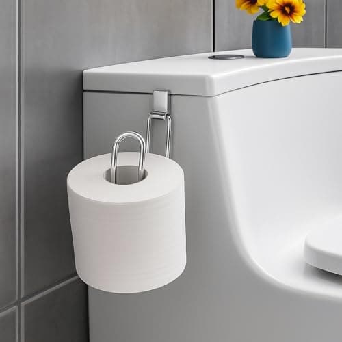 Image of Basic Over the Tank Toilet Paper Holder - Chrome – Space Saving Hanging Toilet Roll Storage for Cistern or Cupboard Door – No Drill Bathroom Accessory for Small Spaces, Motorhomes, Rentals