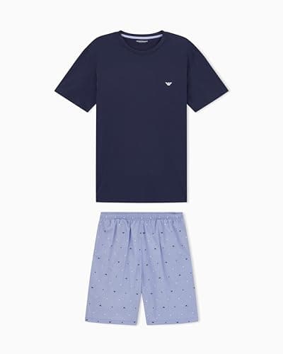 Image of Emporio Armani MAN'S LOGO PATTERN WOVEN SHORT PAJAMAS BLUE L