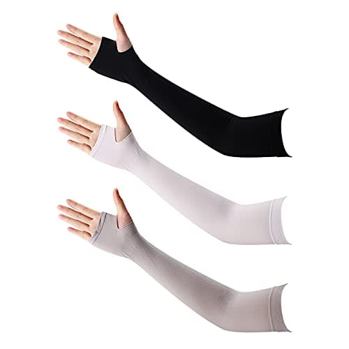 Image of GLAITC Arm Sleeves,3 Pairs UV Protection Cooling Arm Sleeves 3 Colors Arm Sleeve Women Men Summer Sun Arm Cover Sleeves Tattoo Cover for Cycling Driving Golf Hiking Running Black