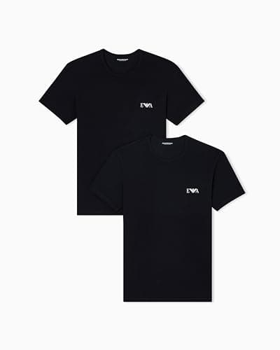 Image of Emporio Armani Man's Bold Monogram 2-Pack Crew Neck T-Shirt, Black, XL, Fitted