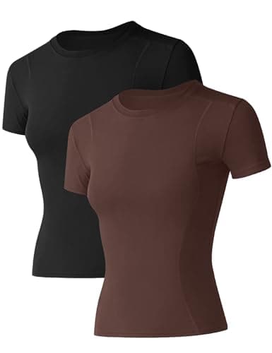 Image of IECCP Workout Tops for Women Yoga T-Shirts Activewear Sports Crop Tops Lightweight Breathable Running Sports Top Crew Neck Short Sleeve Shirts 2 Pack M