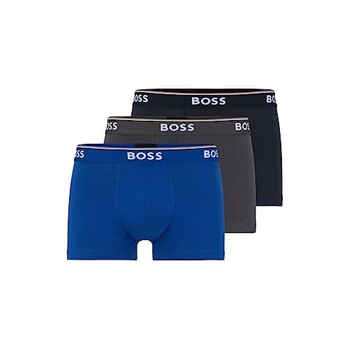 Image of HUGO Men's 3-pack Stretch Cotton Regular Fit Trunkstrunk 3p Co/El 10146061 013? ???? ? ??? ???3 ????????????3 Trunks, Navy/Charcoal/Blue, M UK