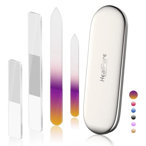 Image of Glass Nail File and Shiner – 4PC Double Sided Etched Crystal Nail Buffer Files and Nano Nail Polishers, Professional Salon Manicure Tools Kit for Acrylic and Natural Nail