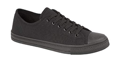 Image of GladRags Mens Boys Low Top Canvas Lace Up Trainers Pumps Plimsolls, All Black Size 11