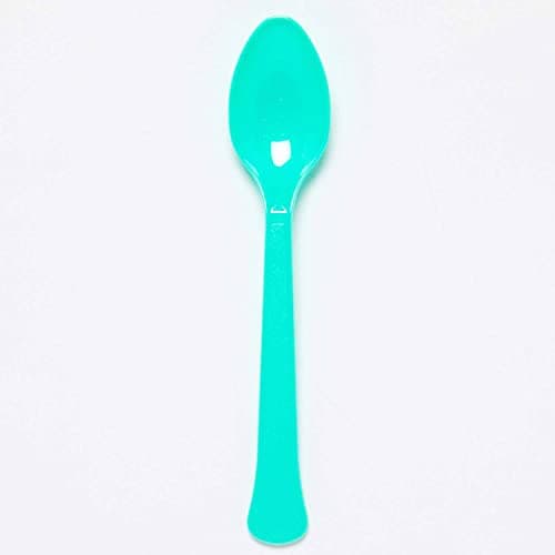 Image of Amscan 9915409-207 - Pastel Mint Green Eco-Friendly Re-usable Dishwasher Safe Plastic Party Spoons - 24 Pack