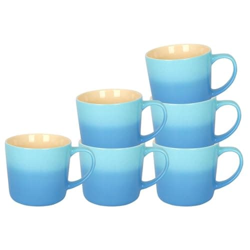 Image of Argon Tableware Blue Ombre Coffee Mug 330ml - Pack of 6 - New Bone China Tea Mug, Vegan Friendly Ceramic Cup, Glazed Stoneware Style Drinkware, Microwave Dishwasher Safe