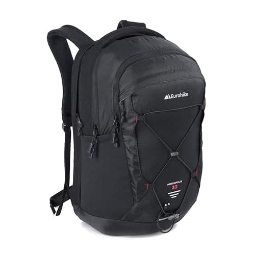 Image of Eurohike Metropolis 33 Litre Backpack with Laptop Sleeve, 33L Daysack, Durable, Adjustable & Ventilated Rucksack, Bag for Men & Women, Ideal for Commuting, School, Work, Hiking & Travel (Black)