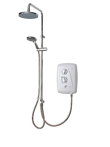 Image of Triton Showers T80 Easi Fit Plus DuElec™ | Shower Electric | 9.5 KW I White I Electrical Showers | with Rainfall Showerhead and Anti Twist Hose | Best Electric Shower Units for Bathrooms