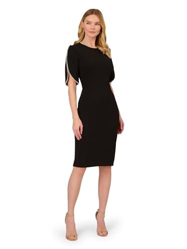 Image of Adrianna Papell Women's Knit Crepe Pearl Midi Dress, Black, 10