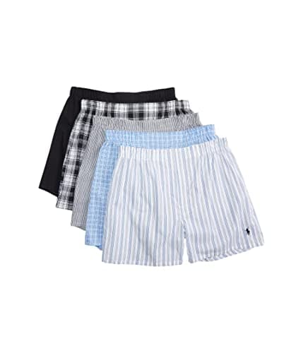 Image of Ralph Lauren POLO 5 Pack Classic Fit Woven Boxer, Bengal Stripe/Stockton Plaid/Polo Black/Jarvis Stripe/Cannes, XL