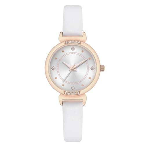 Image of NUOVO Women Watches White Leather Ladies Watches Rose Gold Case Elegant Simple Watch Crystal Diamond Watch Analogue Quartz Watches for Women