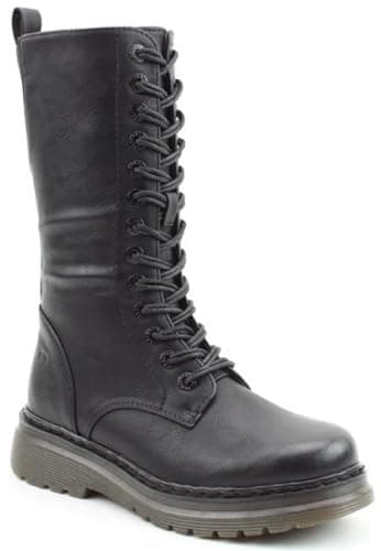 Image of Heavenly Feet Avena 2 Womens Mid Calf Biker Boots Lace Up Memory Foam Fashion Autumn Winter Boot (Black2, UK Footwear Size System, Adult, Women, Numeric, Medium, 5)