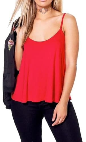 Image of Re Tech UK Ladies New Camisole Cami Plain Strappy Swing Vest Top Flared Sleeveless, Red, 44053